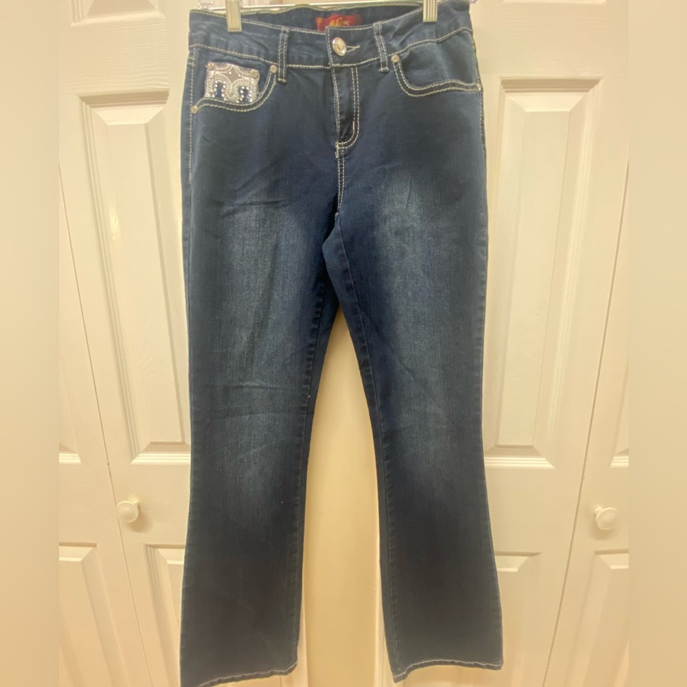 Blue Straight Leg Jeans with Natural Fading